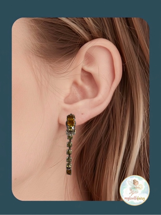 Jewelry - Vintage Amber & Clear crystal Rhinestone Clip-On Drop Earrings + Velvet Gift Bag
